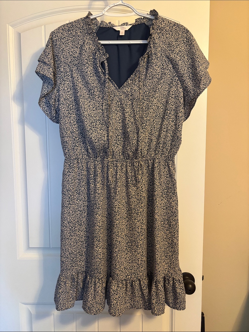 LC Lauren Conrad Black and White Floral Ruffle-Hem Mini Dress